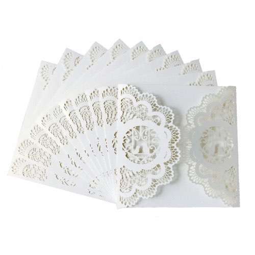 Wholesale White Laser Holder Rose Pattern Invitation Card